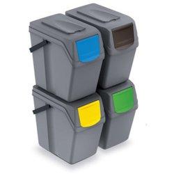 Prosperplast Juego de 3 Cubos de Reciclaje 75 Litros Gris | Ahorro de Espacio