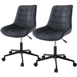 2x Silla de oficina, ergonómico de terciopelo negro con ruedas ML-DESIGN