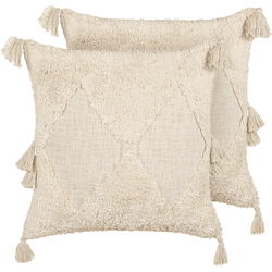 Conjunto de 2 cojines de algodón beige claro acolchado 45 x 45 cm BELIANI Avium