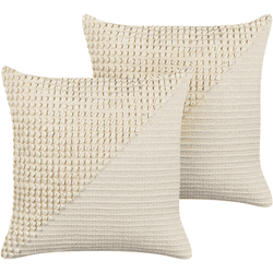 Beliani conjunto de 2 cojines de algodón beige claro/blanco crema 45 x 45 cm pellaea