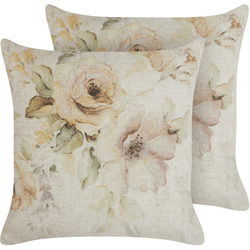 Beliani conjunto de 2 cojines motivo floral beige 45 x 45 cm zahriye