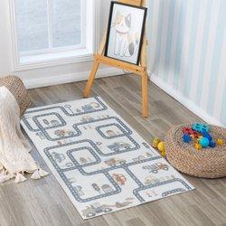 Alfombra Para Niños Lavable Beige/gris 80x150cm Vroomville