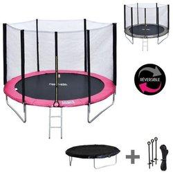 Pack premium trampolín 180cm reversible rosa / gris cairns + red, escalera, funda y kit de anclaje