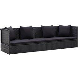 MAISON EXCLUSIVE Sofá de jardín con cojines y almohadas ratán sintético negro