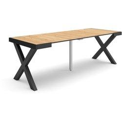 Mesa Consola extensible 220 Para 10 comensales Patas madera maciza Roble y negro