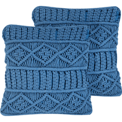 Beliani conjunto de 2 cojines decorativos azules macramé 45x45 cm karatas