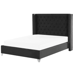 Cama doble BELIANI Lubbon terciopelo negro 189x215x142