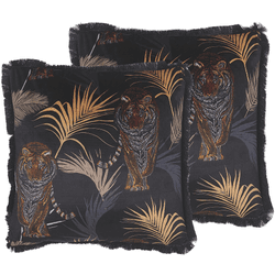 Beliani conjunto de 2 cojines de poliéster negro/beige/naranja/gris 45 x 45 cm ramtek