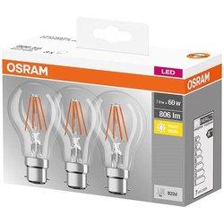 Pack 3 bombilla led osram a b22d transparente 6,5w 806lm 2700k ip20 300 ° [lv-4058075819498]