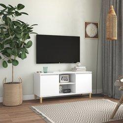 Mueble de tv con patas de madera maciza blanco 103,5x35x50 cm