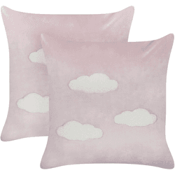 Beliani conjunto de 2 cojines ipomea terciopelo 45 x 45 cm infantil bordado rosa