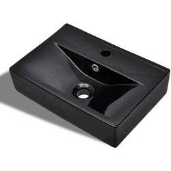 Vidaxl lavabo rectangular de cerámica hueco de grifo/desagüe negro