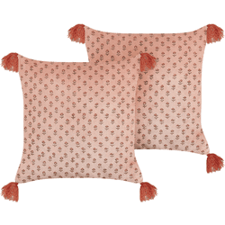 Beliani conjunto de 2 cojines de terciopelo rosa 45 x 45 cm rumhora