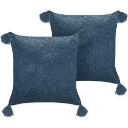 Beliani conjunto de 2 cojines de terciopelo azul oscuro 45 x 45 cm setaria