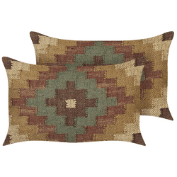 Beliani conjunto de 2 cojines de yute marrón/beige/verde 30 x 50 cm maguri