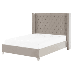 Cama de matrimonio BELIANI Lubbon terciopelo gris 152x215x142