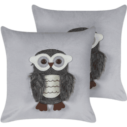 Beliani conjunto de 2 cojines ophrys terciopelo 45 x 45 cm animal gris