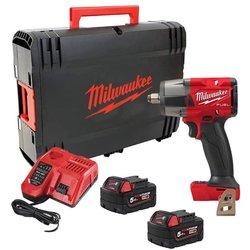 Milwaukee llave impacto 18v.m.1/2 2 baterias 5ah.+cargador+box par medio m18fmtiw2f12