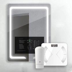 Espejo vertical de baño iluminado con pantalla táctil de 21,5 Báscula biométrica y sensor de piel 70x90cm