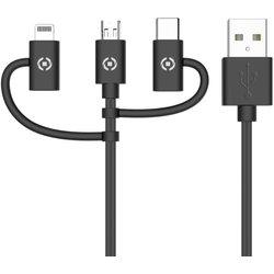 Cable usb a micro usb, usb-c y lightning celly usb3in1bk