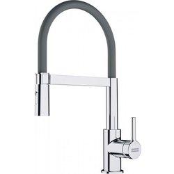 Franke lina fc 6087.031 mezclador monomando de cocina, 205 x 410 mm, semiprofesional con ducha extraíble, cromo/gris (115.0626.087)