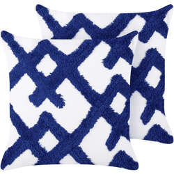 Beliani conjunto de 2 cojines de algodón azul y blanco 45 x 45 cm hazel