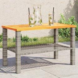 Mesa de jardín gris 70x38x42 cm Polyrattan y madera de acacia