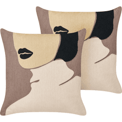 Beliani conjunto de 2 cojines de algodón marrón/negro/beige claro 45 x 45 cm silphium