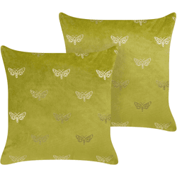 Beliani conjunto de 2 cojines yuzuri terciopelo 45 x 45 cm animal verde claro