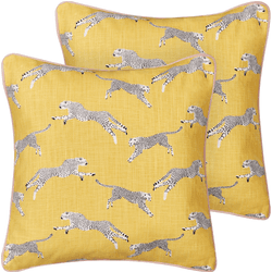 Beliani conjunto de 2 cojines de algodón amarillo motivo guepardos 45 x 45 cm arales