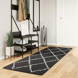 Shaggy PAMPLONA Alfombra Larga Negro y Crema 80x250 cm