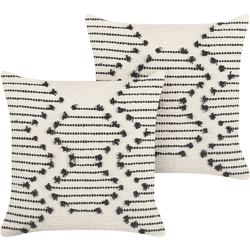 Beliani conjunto de 2 cojines de algodón beige/negro 45 x 45 cm myrtus