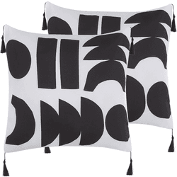 Beliani conjunto de 2 cojines de poliéster blanco/negro 45 x 45 cm liriope