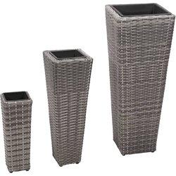 3 PCs camas de jardín de polyrattan gris