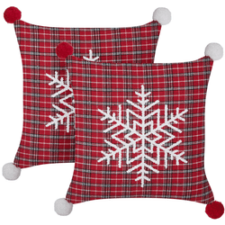 Beliani conjunto de 2 cojines decorativos con estampado tartán rojo 45 x 45 cm lonicera