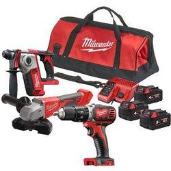 Kit profesional taladro percutor + martillo sds-plus + amoladora angular milwaukee m18 bpp3d-543b