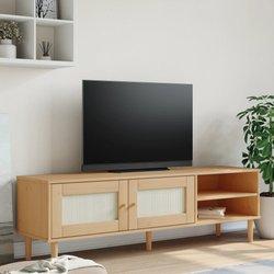 Mueble de TV SENJA Aspecto Ratán Marrón 158x40x49 Pino macizo