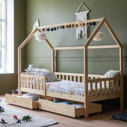 Cama cabaña de madera con cajones para niños marceau 190x90cm