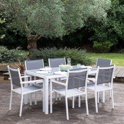 Conjunto de jardín bergamo en textileno gris 6 plazas - aluminio blanco