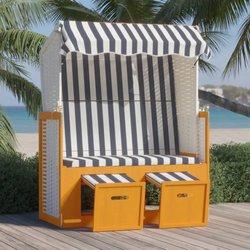 MAISON EXCLUSIVE Silla playa Strandkorb dosel ratán sintético madera blanco azul