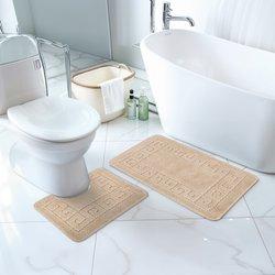 Surya set 2 alfombras de baño antideslizante lavable beige 80x50/40x40