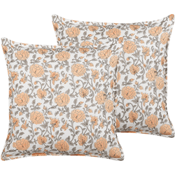 Conjunto de 2 cojines de algodón naranja/blanco crema/gris 45 x 45 cm BELIANI Meadia