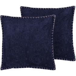 Beliani conjunto de 2 cojines melur viscosa 45 x 45 cm liso en relieve azul oscuro