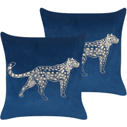 Beliani conjunto de 2 cojines de terciopelo azul marino/dorado 45 x 45 cm marula