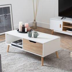 Table basse avec tiroir style scandinave blanche freja