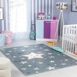 Surya Alfombra para niños lavable estrellas azul/beige 160x213