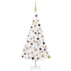 Árbol de Navidad preiluminado con bolas blancas PVC 120 cm