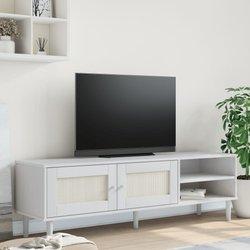 SENJA Mueble de TV Aspecto Blanco Ratán 158x40x49 Pino macizo