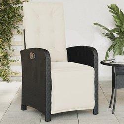 Silla de jardín reclinable con reposapiés Polyrattan negro