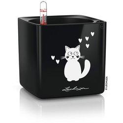 LECHUZA Macetero de mesa CUBE glossy CAT 14 ALL-IN-ONE negro brillo